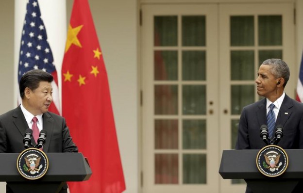 U.S. President Barack Obama and China's President Xi Jinping hold a joint news confernce in the Rose Garden of the White House in Washingto