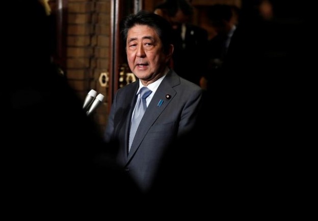 Japan's Prime Minister Shinzo Abe speaks to media after phone talks with U.S. President Donald Trump (not pictured) after second North Korea-U.S. summit, at Abe's residence in Tokyo, Japan February 28, 2019. REUTERS/Issei Kato - RC1ECE3BCD60
