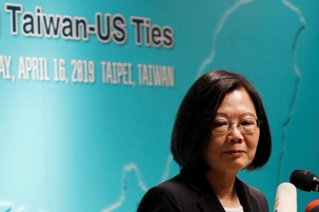 Taiwan's President Tsai Ing-wen speaks during an event that marks the 40th anniversary of the Taiwan Relations Act, in Taipei, Taiwan April 16, 2019. REUTERS/Tyrone Siu - RC13E6EA2EC0