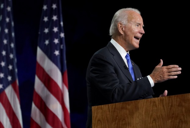Former U.S. Vice President Joe Biden accepts the 2020 Democratic presidential nomination during a speech delivered for the largely virtual 2020 Democratic National Convention from the Chase Center in Wilmington, Delaware, U.S., August 20, 2020. REUTERS/Kevin Lamarque - RC24II9P2XWW